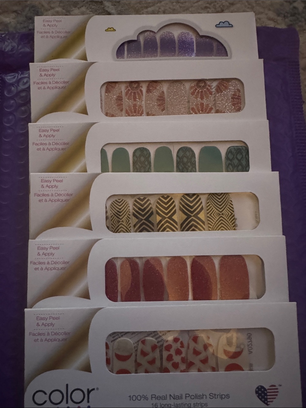 Color Street Mix - Purple, Pink, Green, Gold, Red & Cream Nail Strips